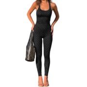 Black White Polka Dot Tank Leggings Active Set