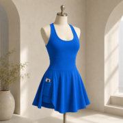 Bright Blue Racerback Athletic Tennis Dress With Pockets - Image 3