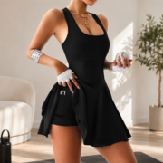 Black Racerback Athletic Dress With Built‑In Shorts - Image 4
